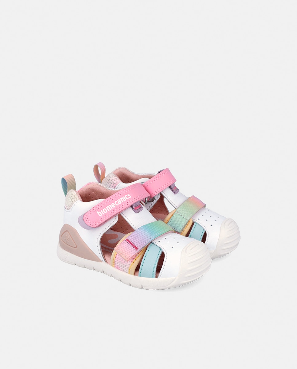 Sandálias em Pele com Velcro Duplo Biomecanics Branco-2