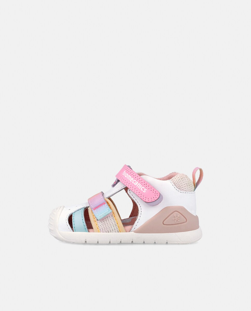 Sandálias em Pele com Velcro Duplo Biomecanics Branco-5