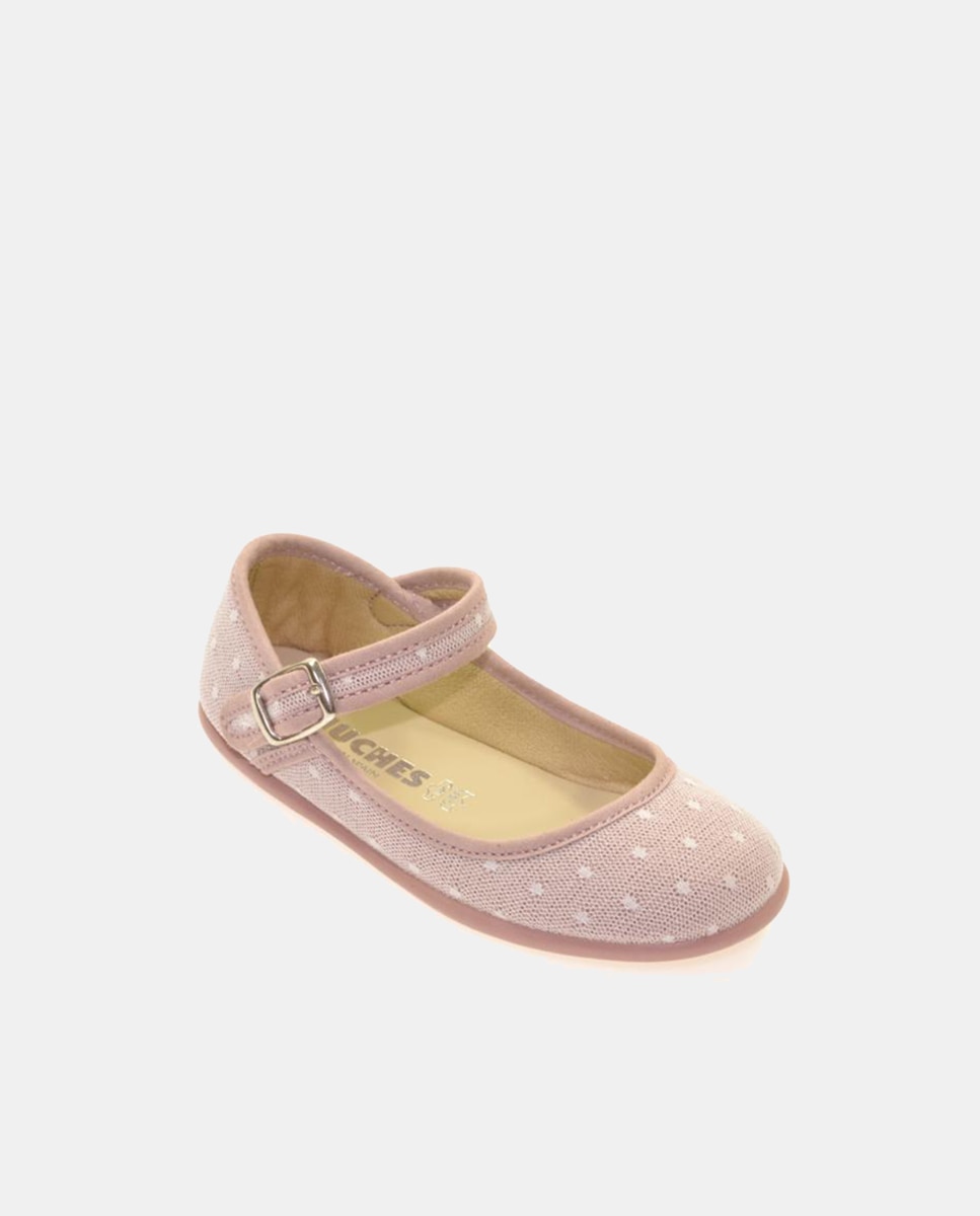 Sapatos de Presilha de Bebé em Tecido de Arrás e Presilha Rosa Nude-1