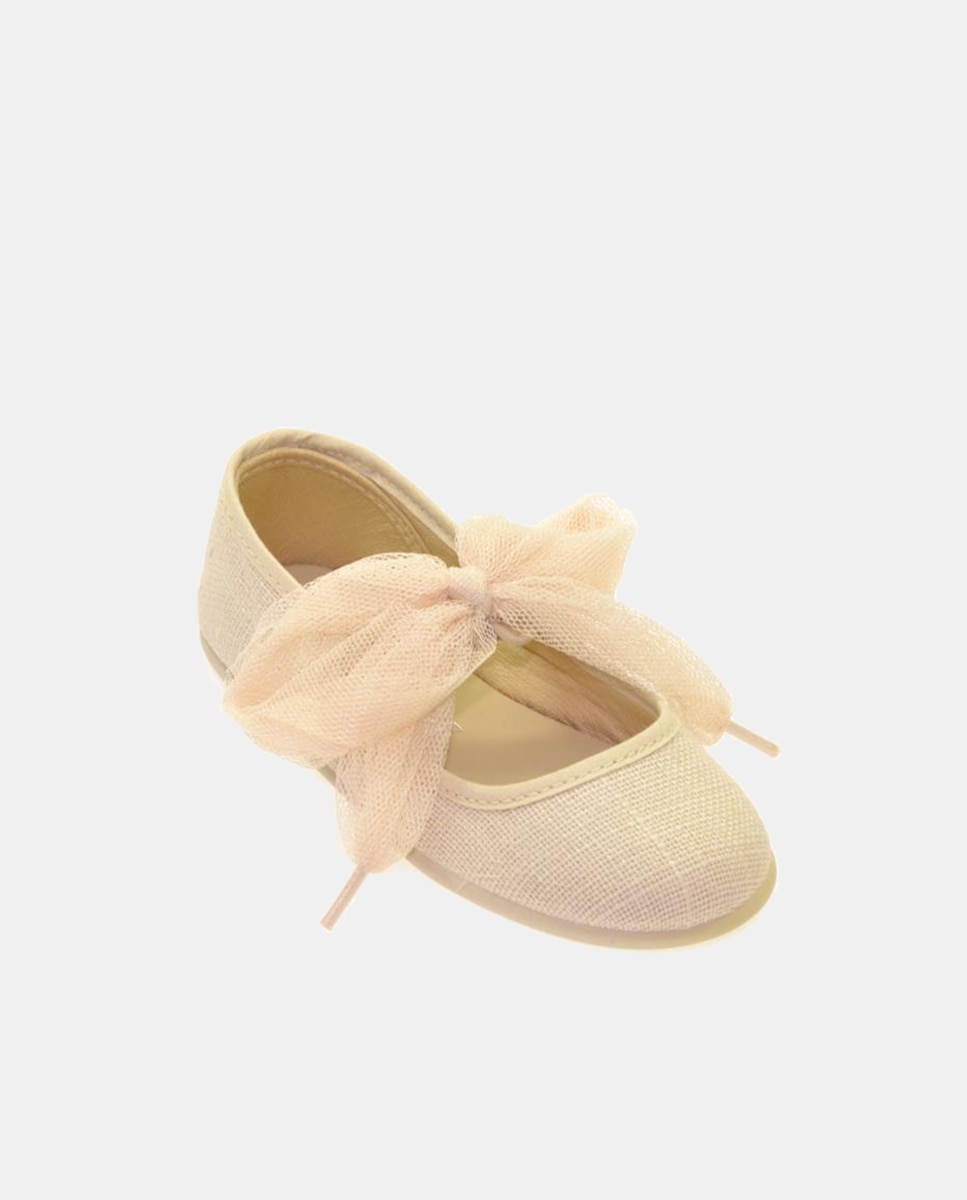 Imagem 0 de Sapatos de Presilha de Linho com Laço em Tule no Peito do Pé