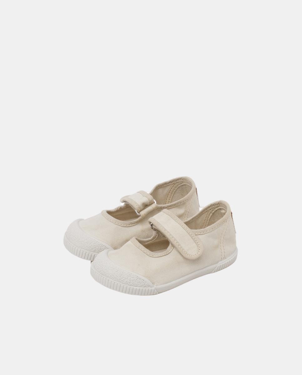 Sapatos de Presilha com Biqueira Barefoot em Lona com Lavagem - Cor de Aveia Pisamonas Bege-3