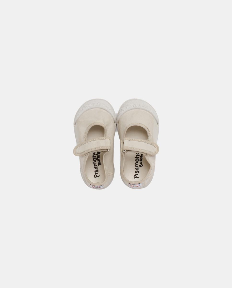 Sapatos de Presilha com Biqueira Barefoot em Lona com Lavagem - Cor de Aveia Pisamonas Bege-4