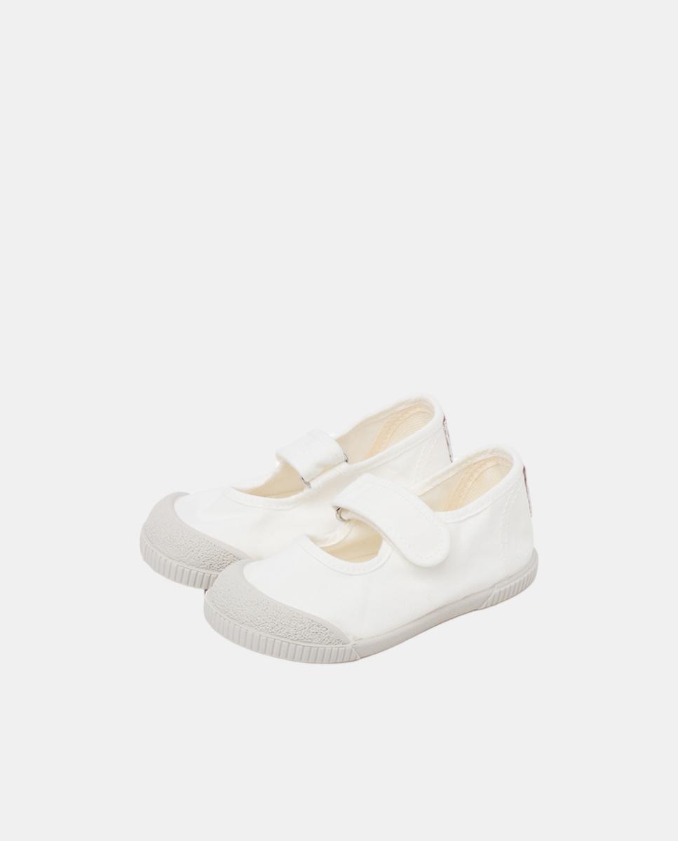 Sapatos de Presilha com Biqueira Barefoot em Lona com Lavagem - Branco Pisamonas Branco-3
