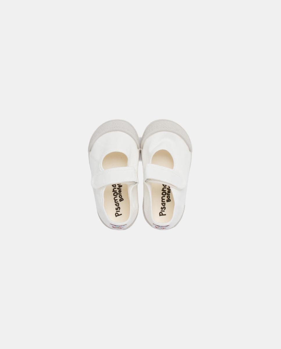 Sapatos de Presilha com Biqueira Barefoot em Lona com Lavagem - Branco Pisamonas Branco-4