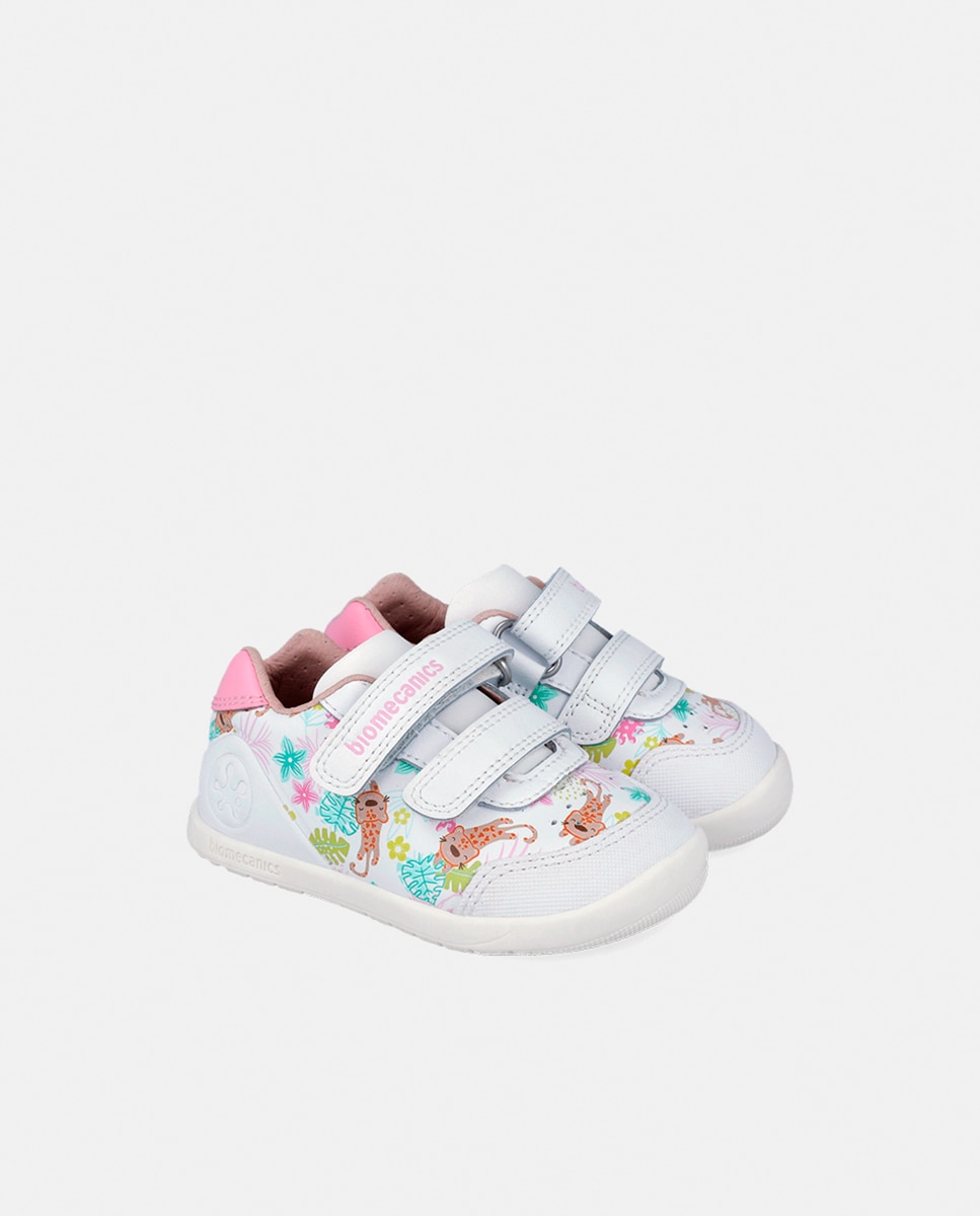 Sapatos Estampados em Pele com Velcro Biomecanics Branco-2