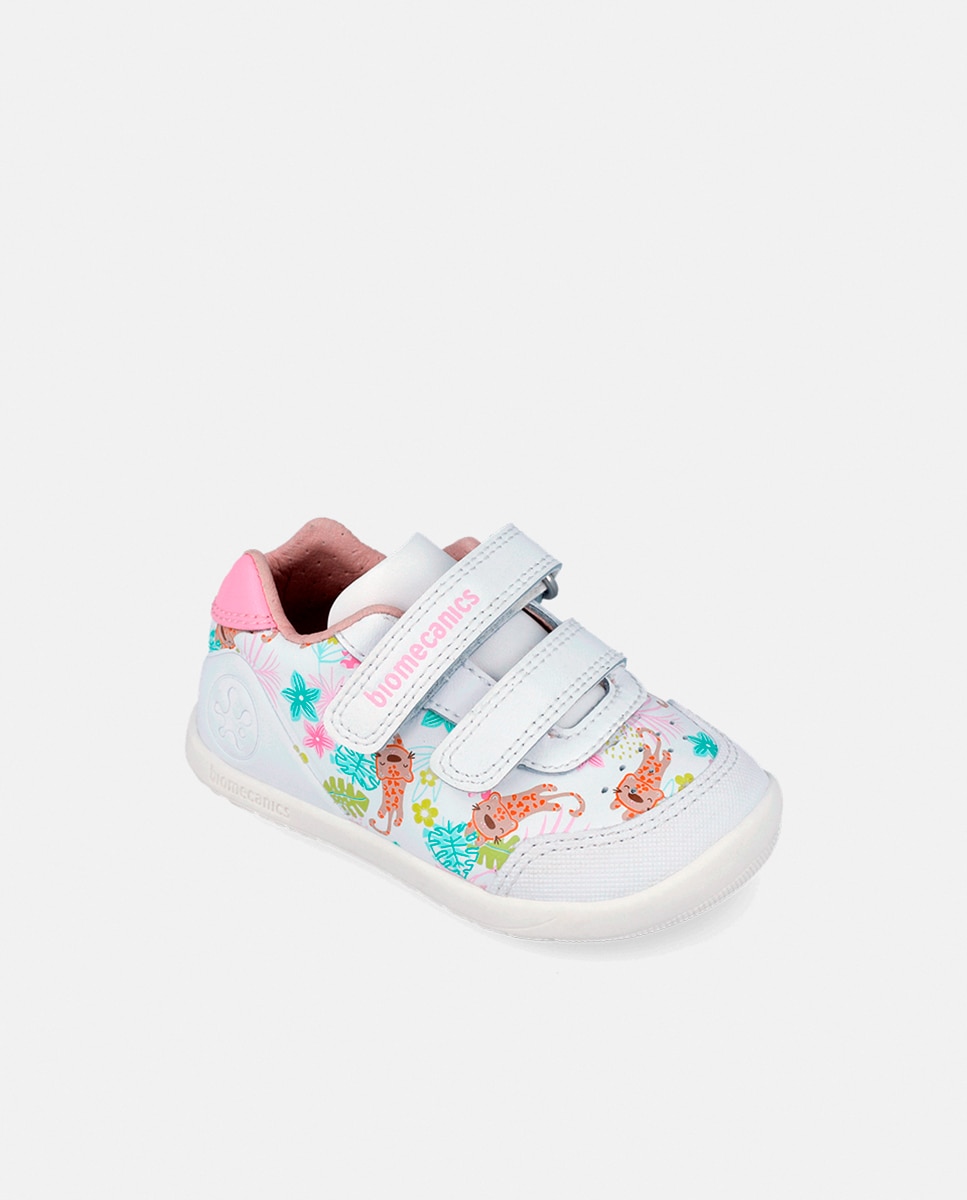 Sapatos Estampados em Pele com Velcro Biomecanics Branco-4