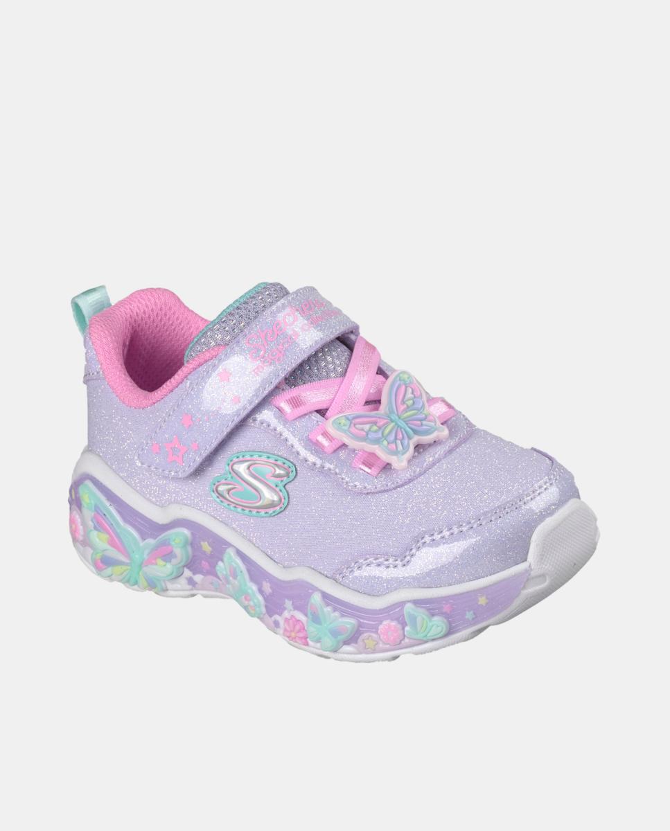 Sapatilhas de Luzes com Desenho de Borboleta e Ajuste de Velcro Skechers Lilás claro-4