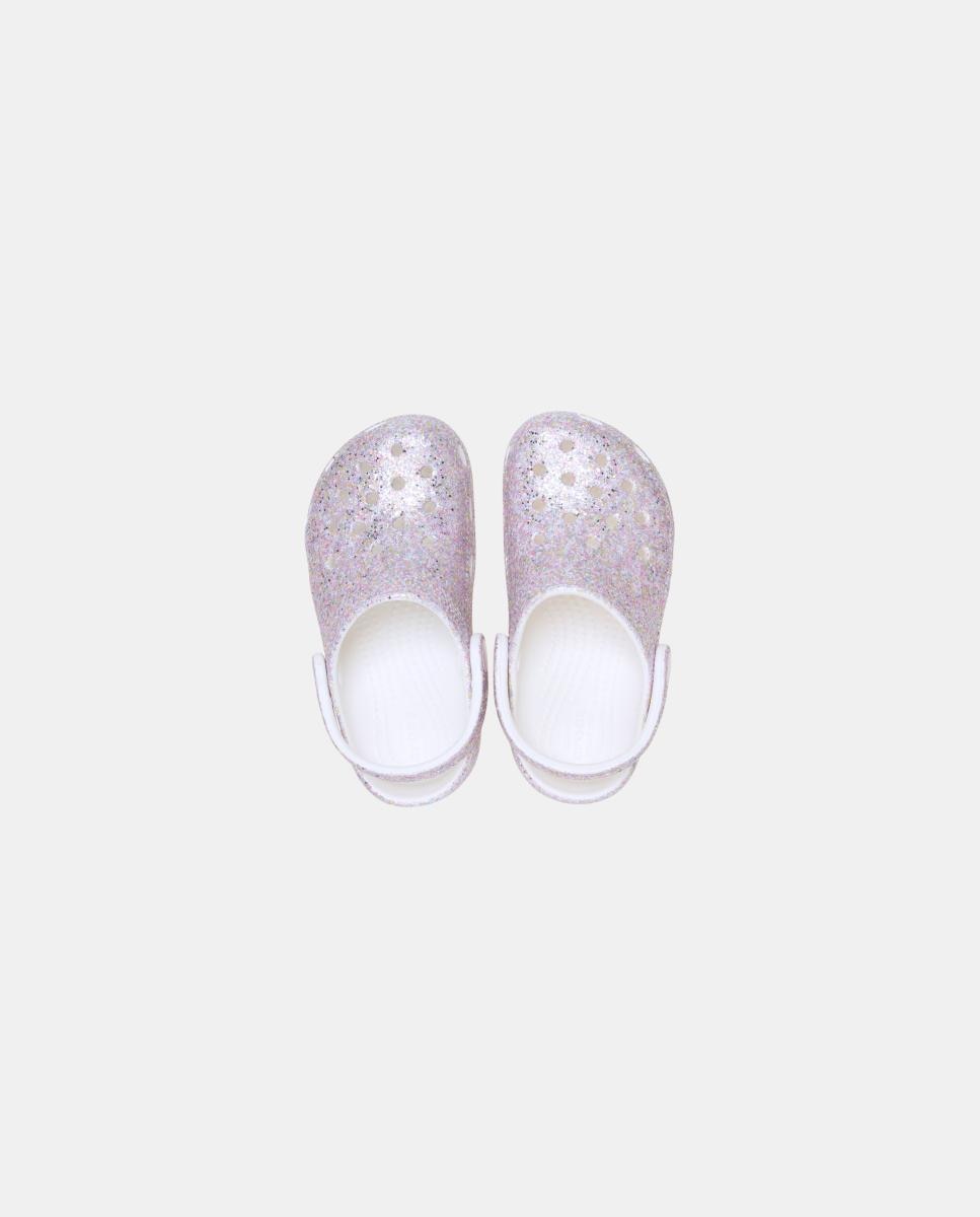 Socas de Bebé Classic Glitter Clog Crocs Branco-3