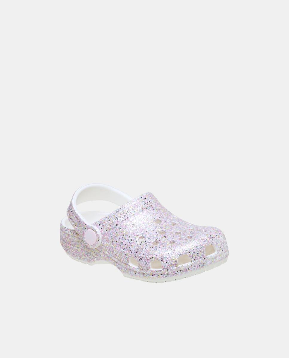 Socas de Bebé Classic Glitter Clog Crocs Branco-4