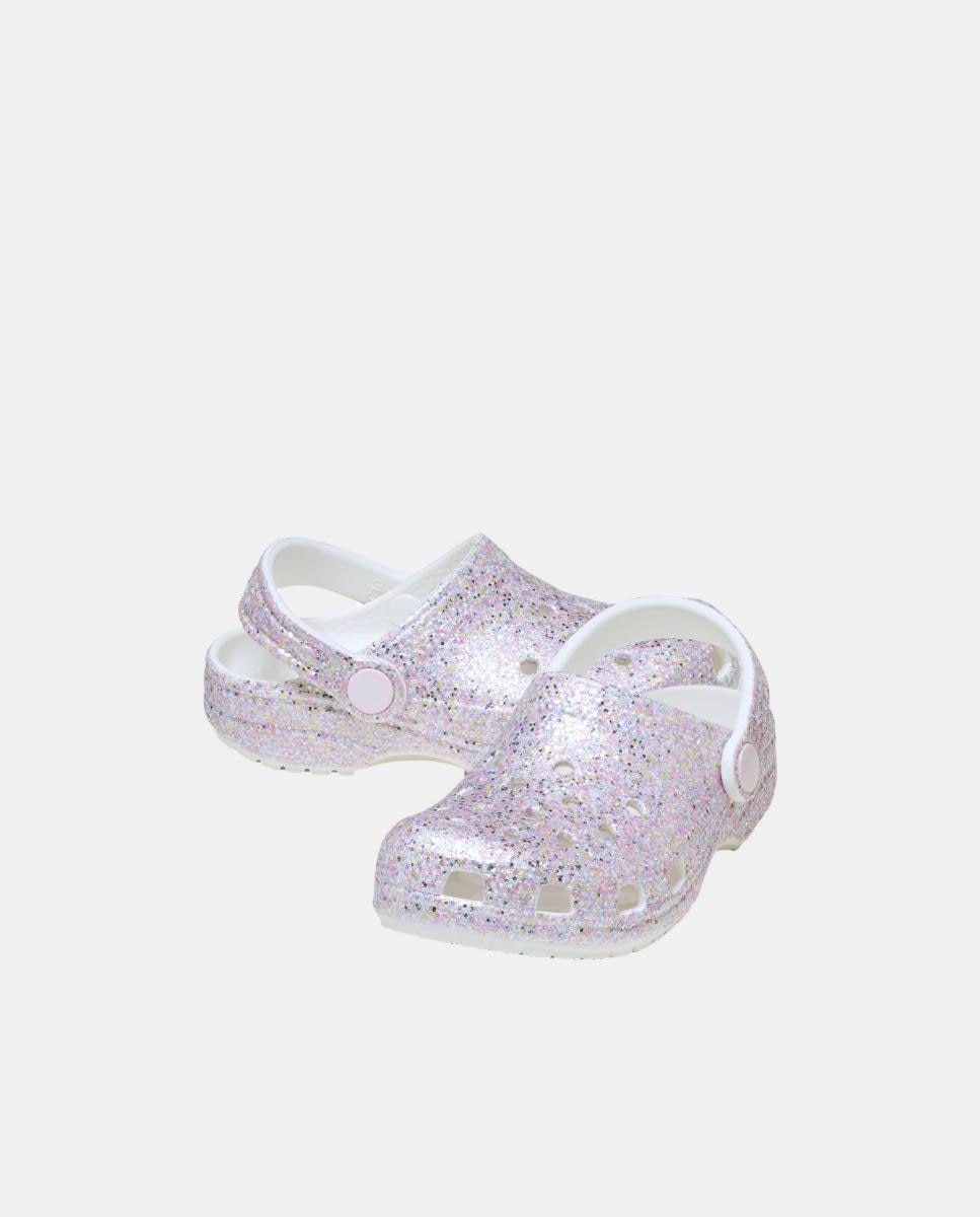 Socas de Bebé Classic Glitter Clog Crocs Branco-5