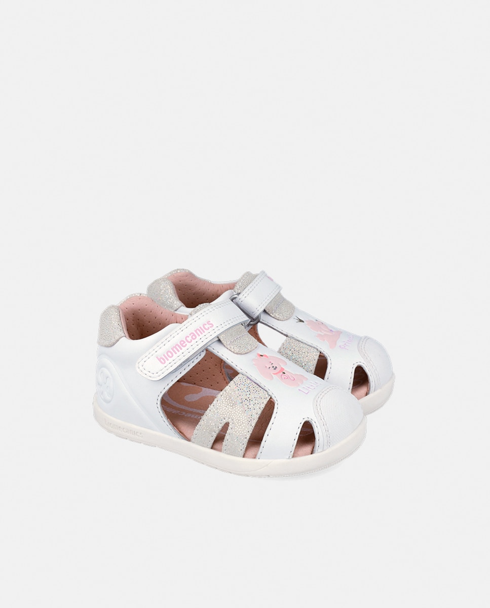 Sandálias em Pele com Cão e Velcro Biomecanics Branco-2