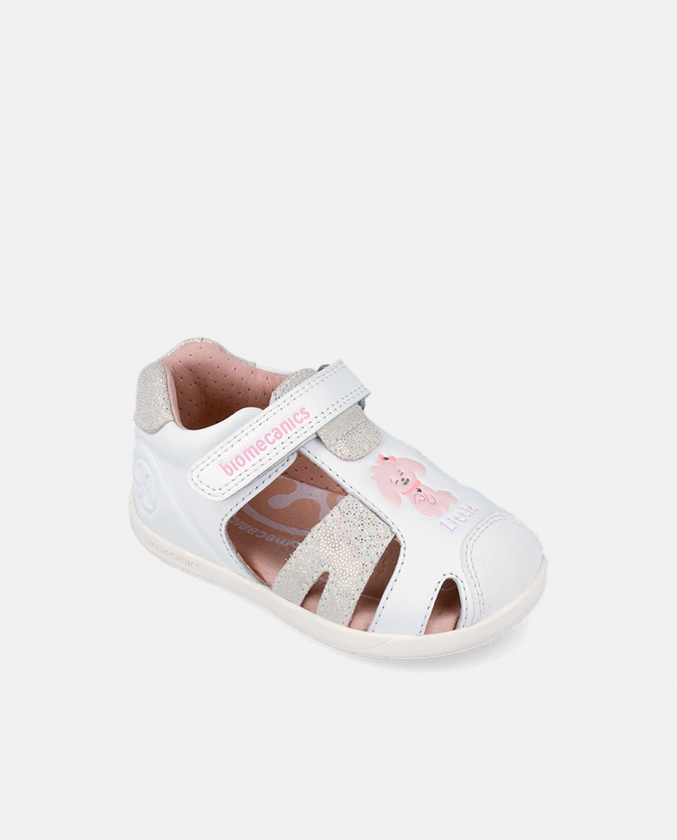 Sandálias em Pele com Cão e Velcro Biomecanics Branco-4