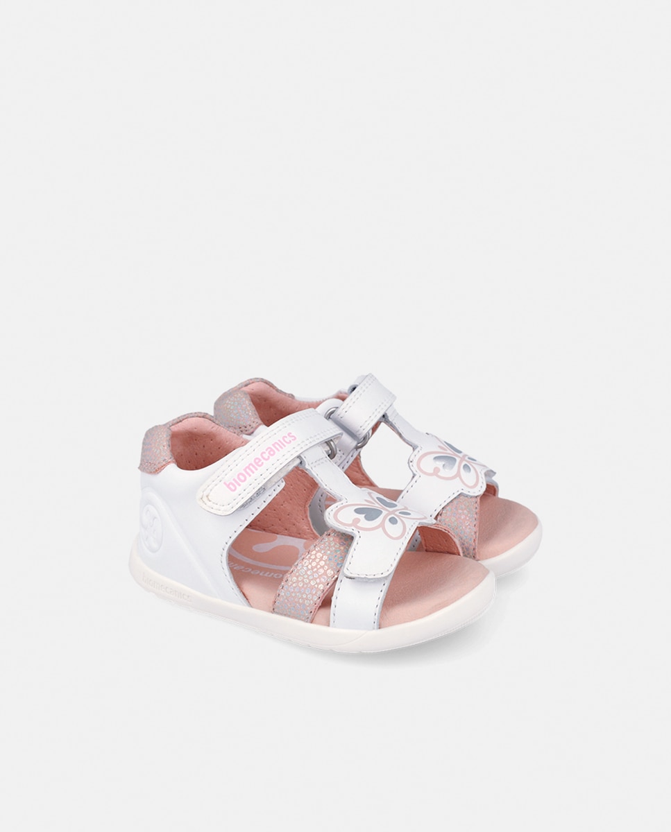 Sandálias em Pele com Borboleta e Velcro Biomecanics Branco-2