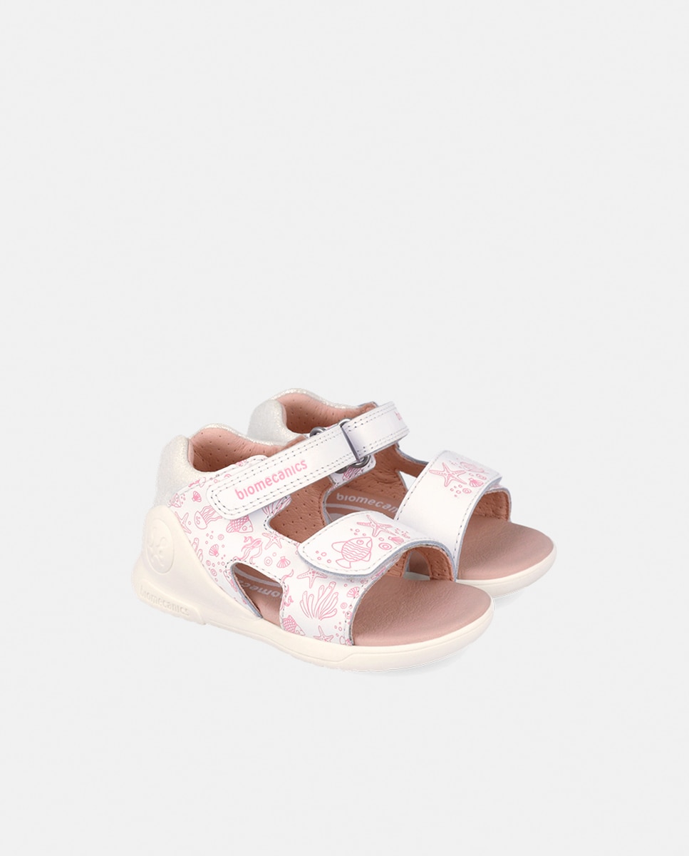Sandálias Estampadas em Pele com Velcro Biomecanics Branco-2