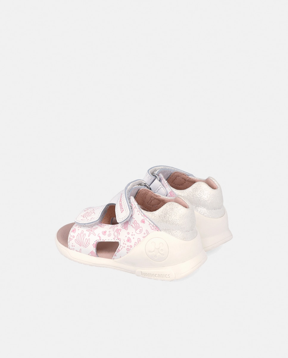 Sandálias Estampadas em Pele com Velcro Biomecanics Branco-3