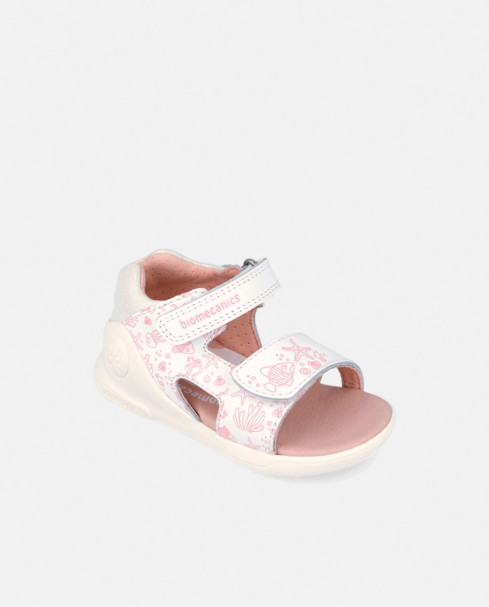 Sandálias Estampadas em Pele com Velcro Biomecanics Branco-4