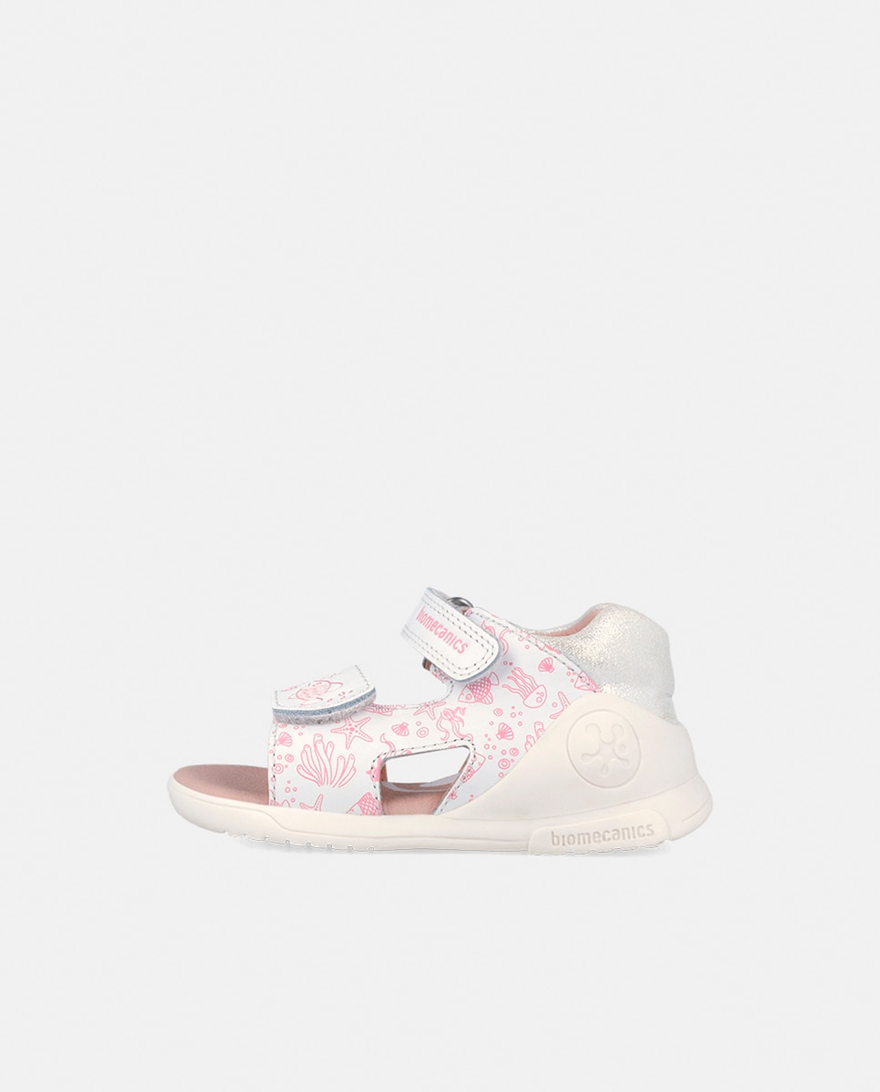 Sandálias Estampadas em Pele com Velcro Biomecanics Branco-5
