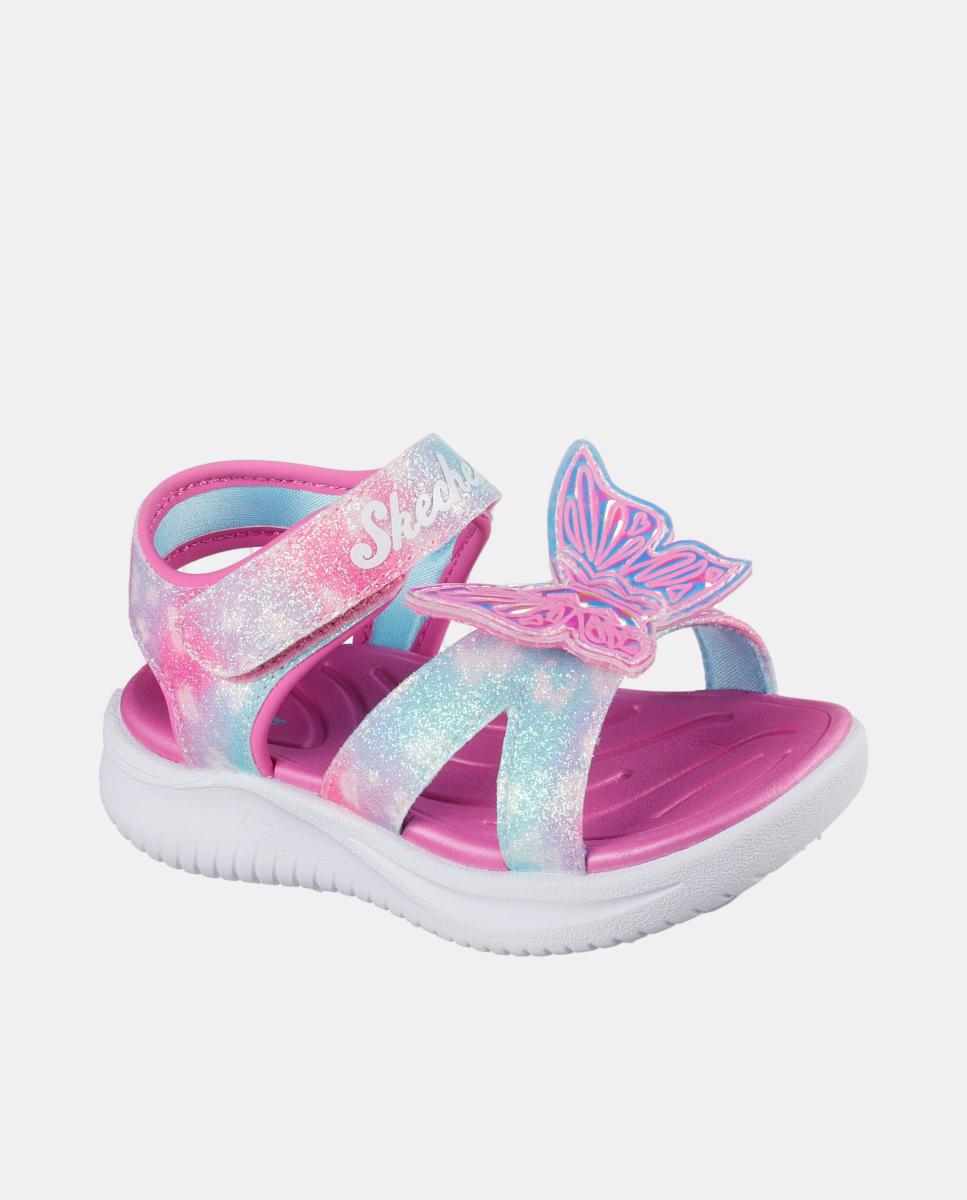 Sandálias de Luzes com Desenho de Borboleta e Ajuste de Velcro Skechers Rosa-pastel-3