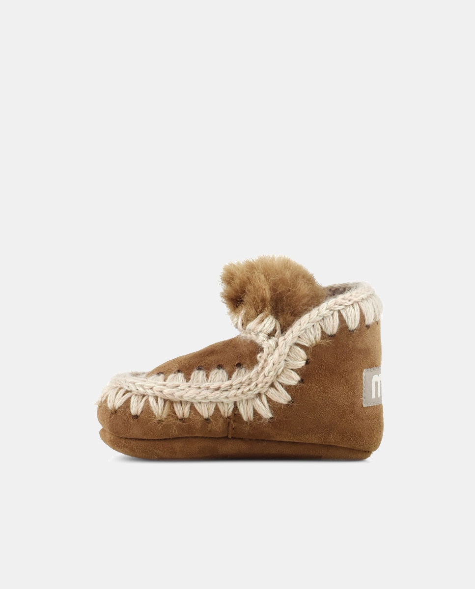 Botas de Bebé com Tira de Crochet em Contraste e em Croute Mou Natural-2