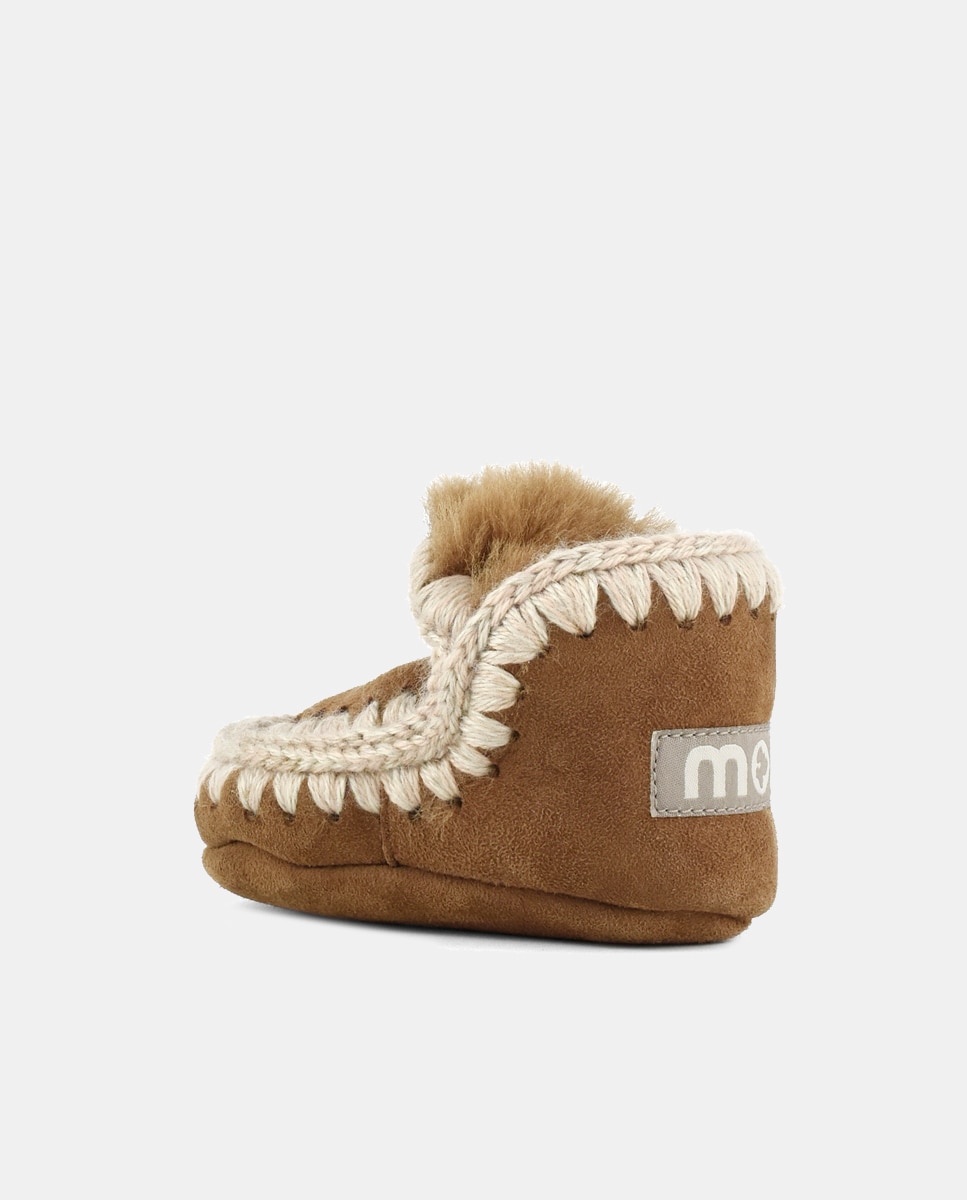 Botas de Bebé com Tira de Crochet em Contraste e em Croute Mou Natural-3