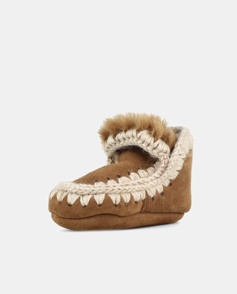 Botas de Bebé com Tira de Crochet em Contraste e em Croute Mou Natural-4