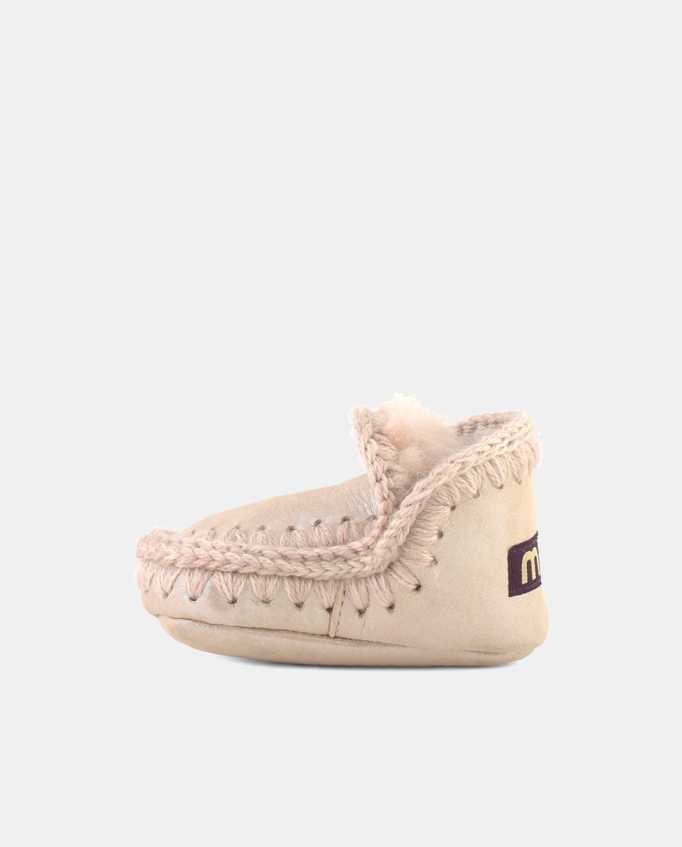 Botas de Bebé com Tira de Crochet e em Pele Mou Bege-2