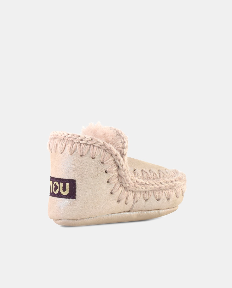 Botas de Bebé com Tira de Crochet e em Pele Mou Bege-3