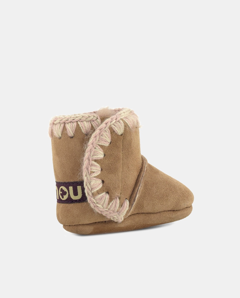 Botas de Bebé com Tira de Crochet em Contraste e em Croute Mou Camel-3