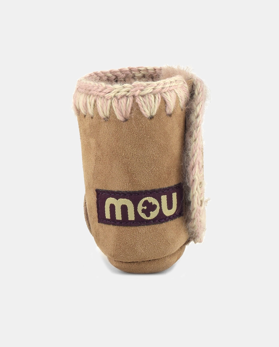 Botas de Bebé com Tira de Crochet em Contraste e em Croute Mou Camel-5