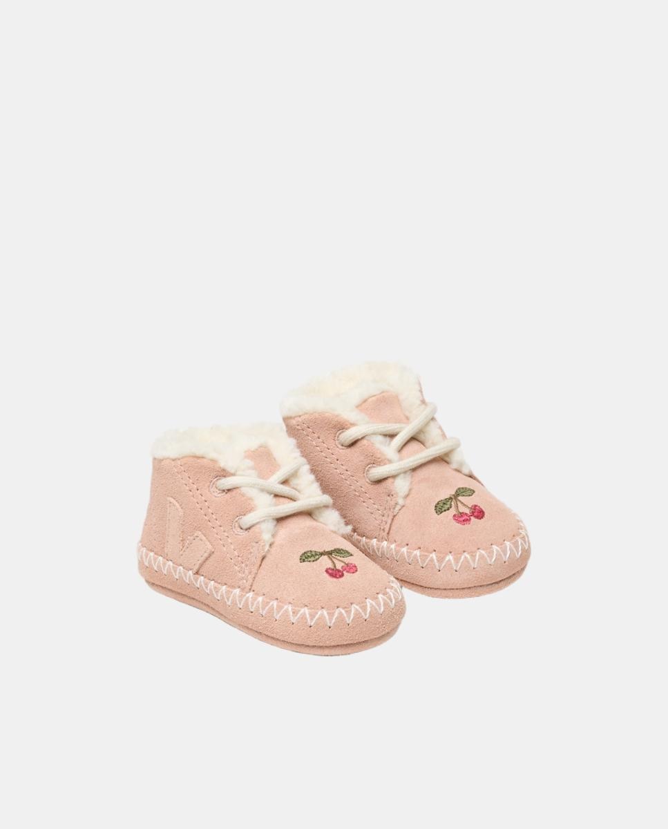 Sapato infantil em camurça modelo baby com atacadores Rosa-claro-3