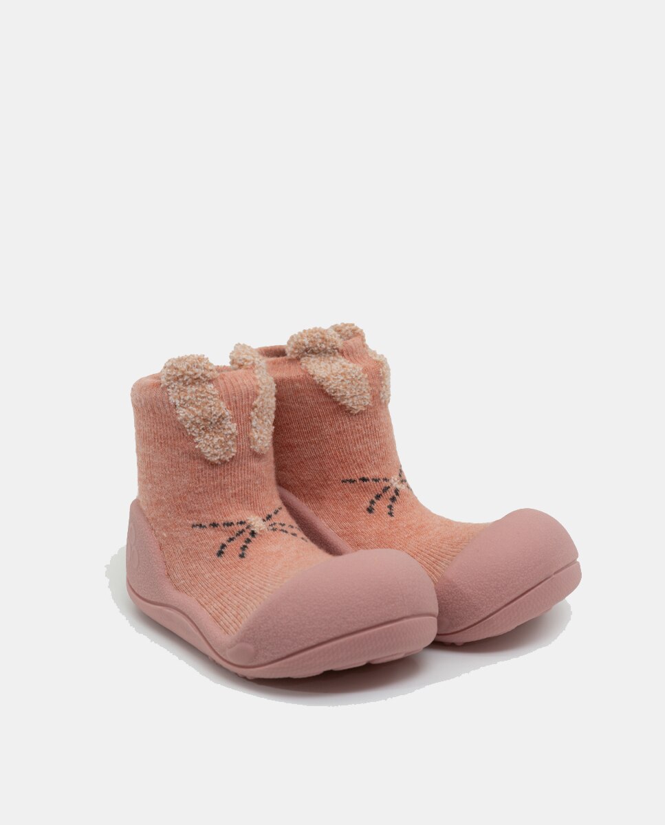 Pantufas de Bebé com Desenho de Coelho e em Algodão Attipas Rosa-2