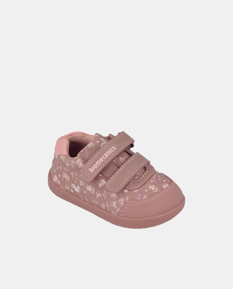 Sapatilhas Barefoot para Primeiros Passos com Estampados e Biqueira Redonda Biomecanics Rosa-4