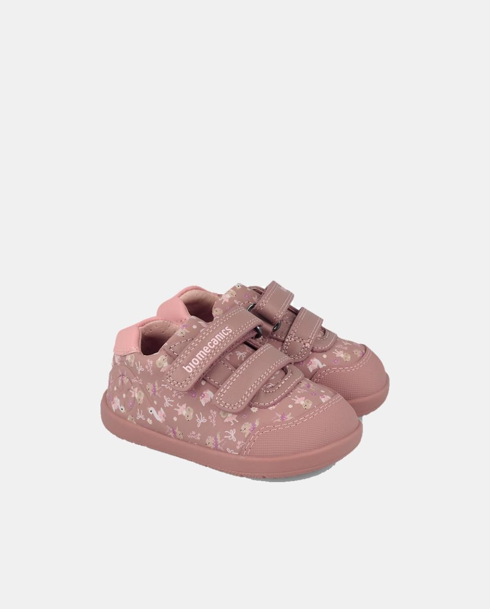 Sapatilhas Barefoot para Primeiros Passos com Estampados e Biqueira Redonda Biomecanics Rosa-5