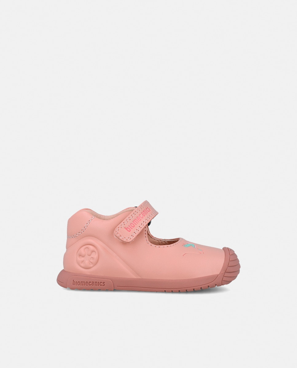 Sapatos de Presilha em Pele com Velcro Rosa-1