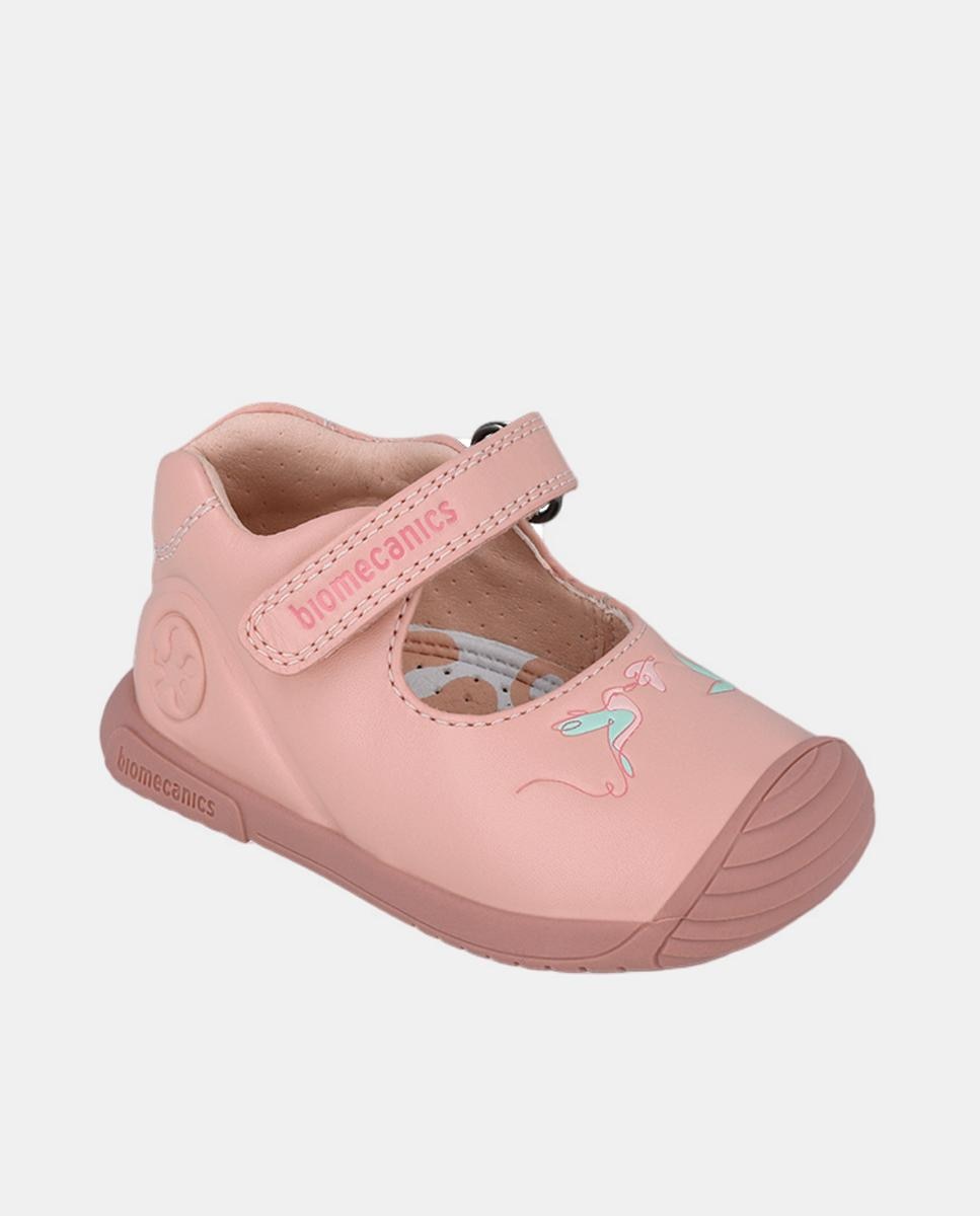 Sapatos de Presilha em Pele com Velcro Rosa-4