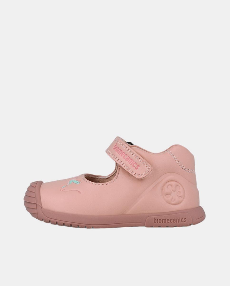 Sapatos de Presilha em Pele com Velcro Rosa-5