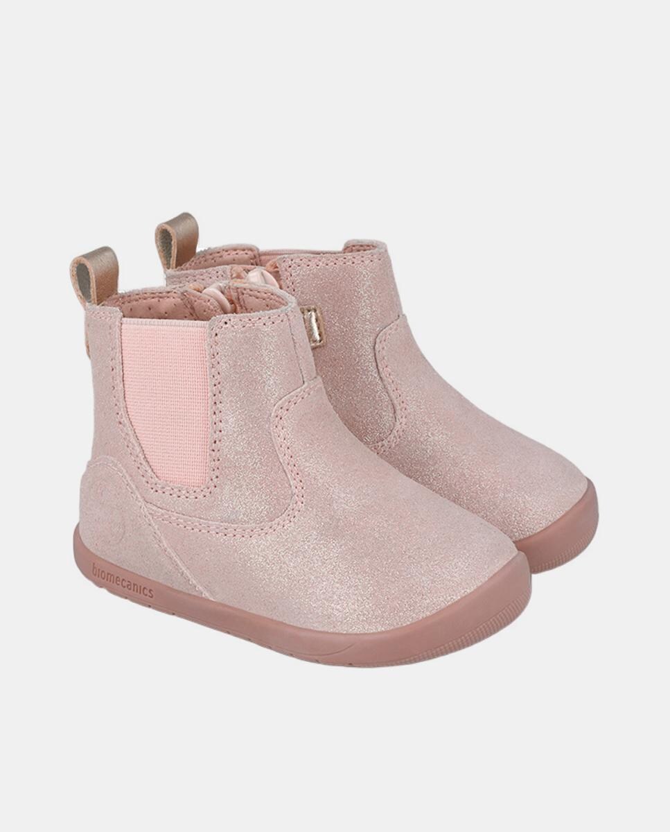 Botas Tipo Chelsea em Pele com Fecho de Correr Rosa-2