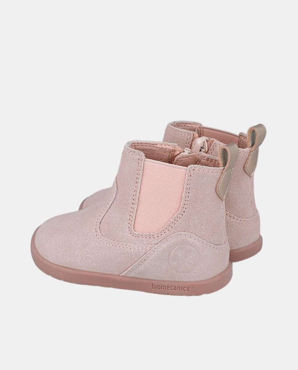 Botas Tipo Chelsea em Pele com Fecho de Correr Rosa-3
