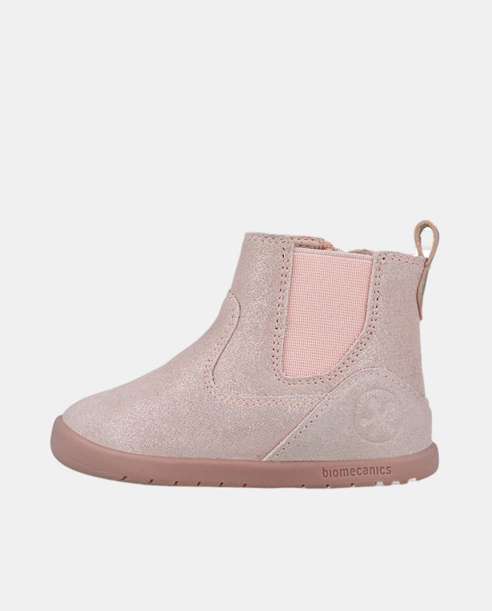 Botas Tipo Chelsea em Pele com Fecho de Correr Rosa-5
