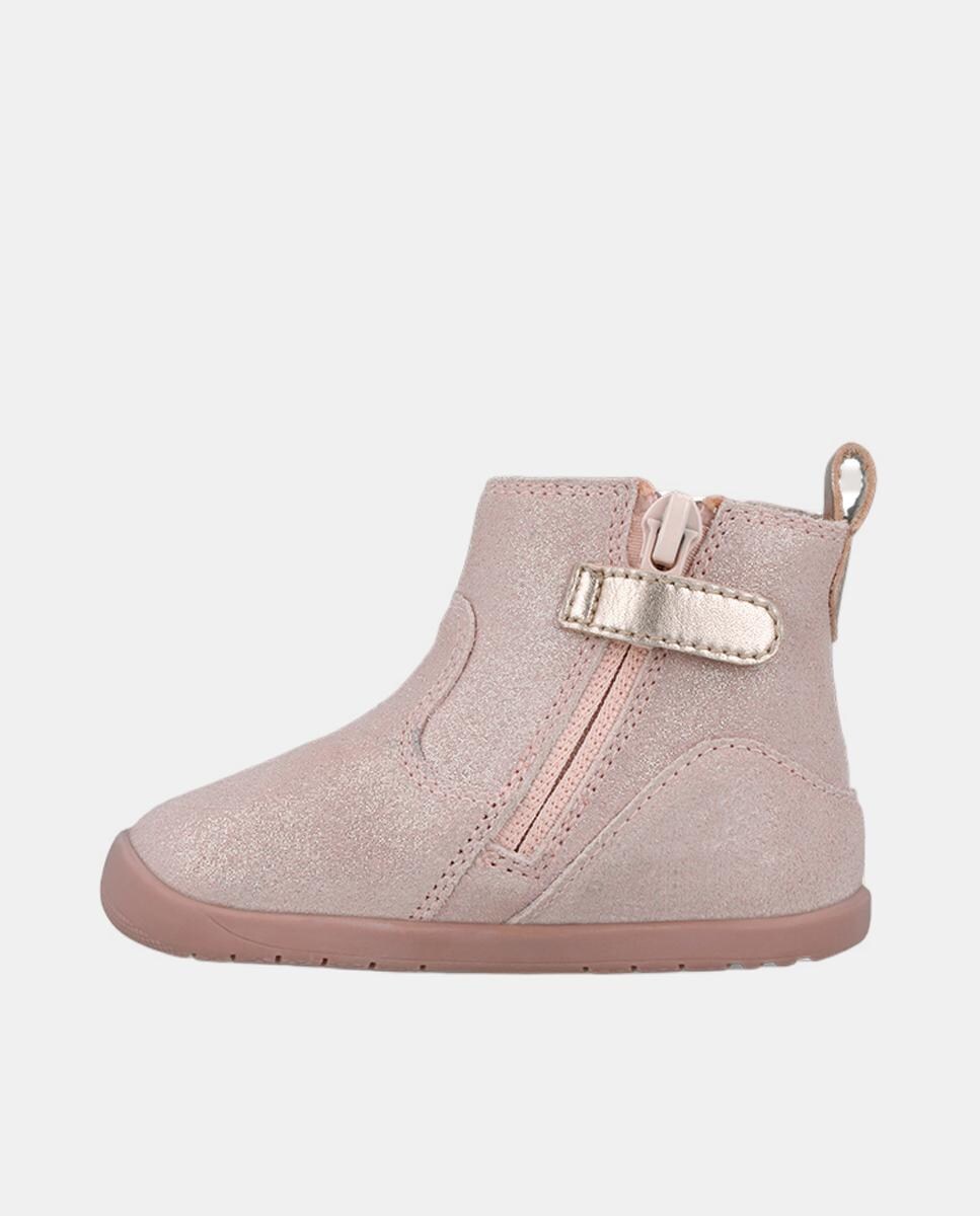 Botas Tipo Chelsea em Pele com Fecho de Correr Rosa-6