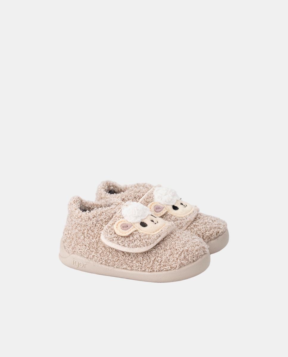Pantufas de Criança com Detalhe de Ovelha, Conceito Barefoot Medium. Castanho-claro-2