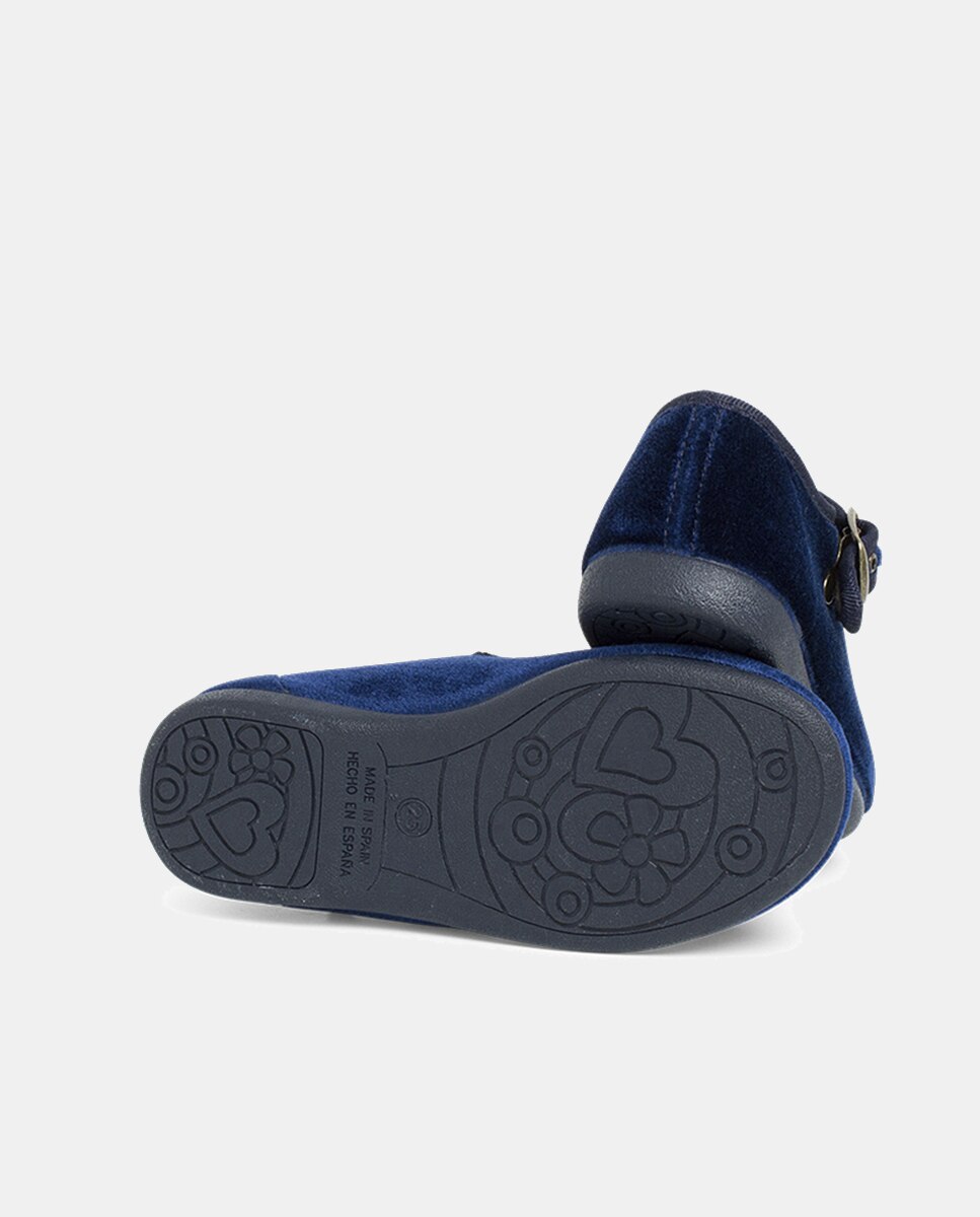 Merceditas de bebé niña en terciopelo con cierre de hebilla - Pisamonas - Azul marino Azul marino-2