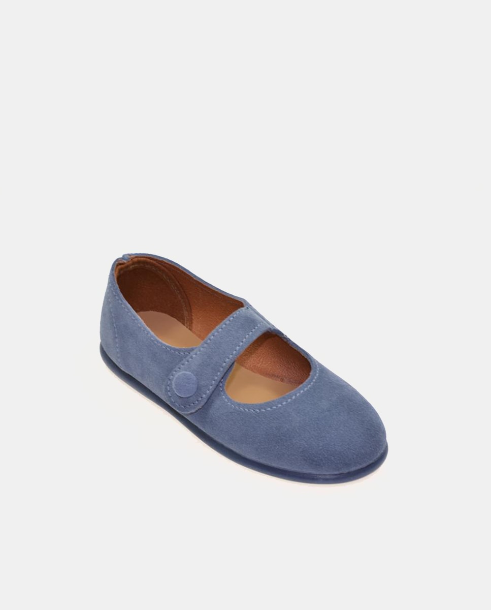 Sapatos de Presilha de Bebé com Sola de borracha, Fecho de Botão e em Pele Chuches Azul-1