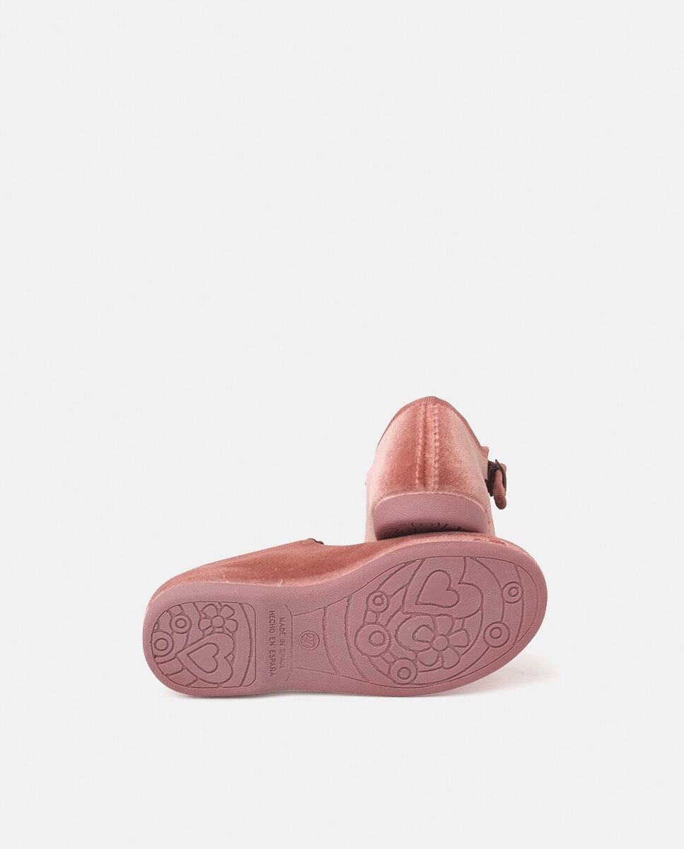 Sapatos de Presilha de Bebé em Veludo com Fecho de Fivela Rosa Nude-2