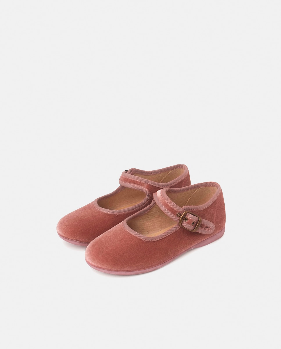 Sapatos de Presilha de Bebé em Veludo com Fecho de Fivela Rosa Nude-3