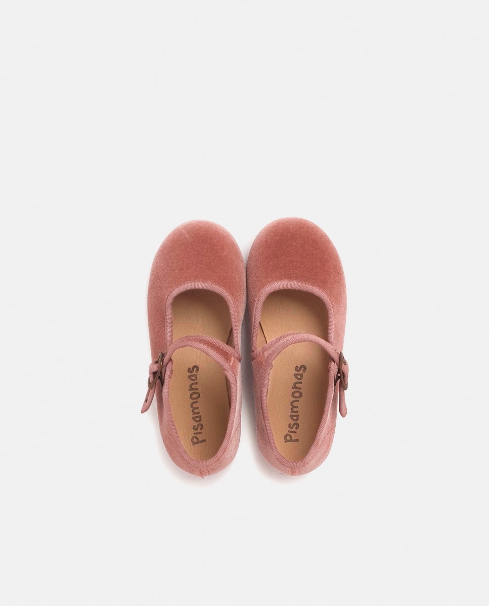 Sapatos de Presilha de Bebé em Veludo com Fecho de Fivela Rosa Nude-4