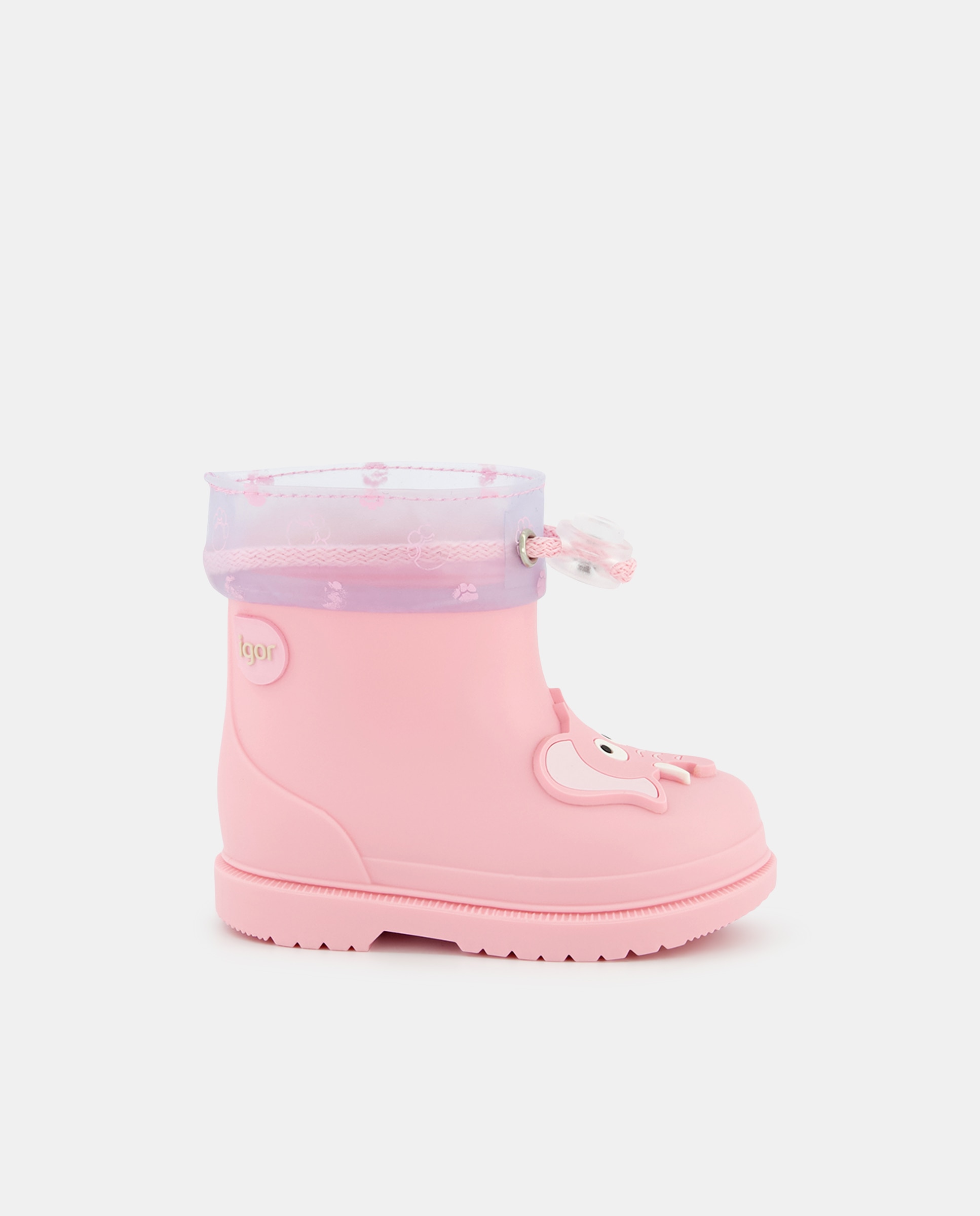 Botas de agua de bebé niña en con cordón ajustable y detalle de elefante - Igor - Rosa Rosa-1