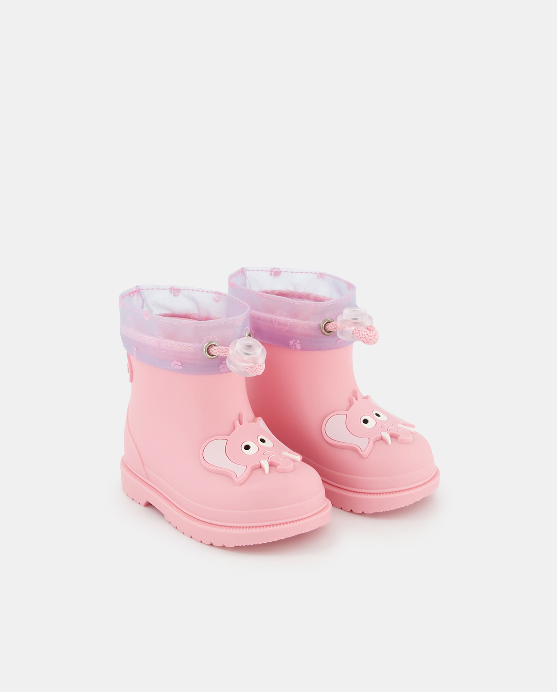 Botas de agua de bebé niña en con cordón ajustable y detalle de elefante - Igor - Rosa Rosa-2