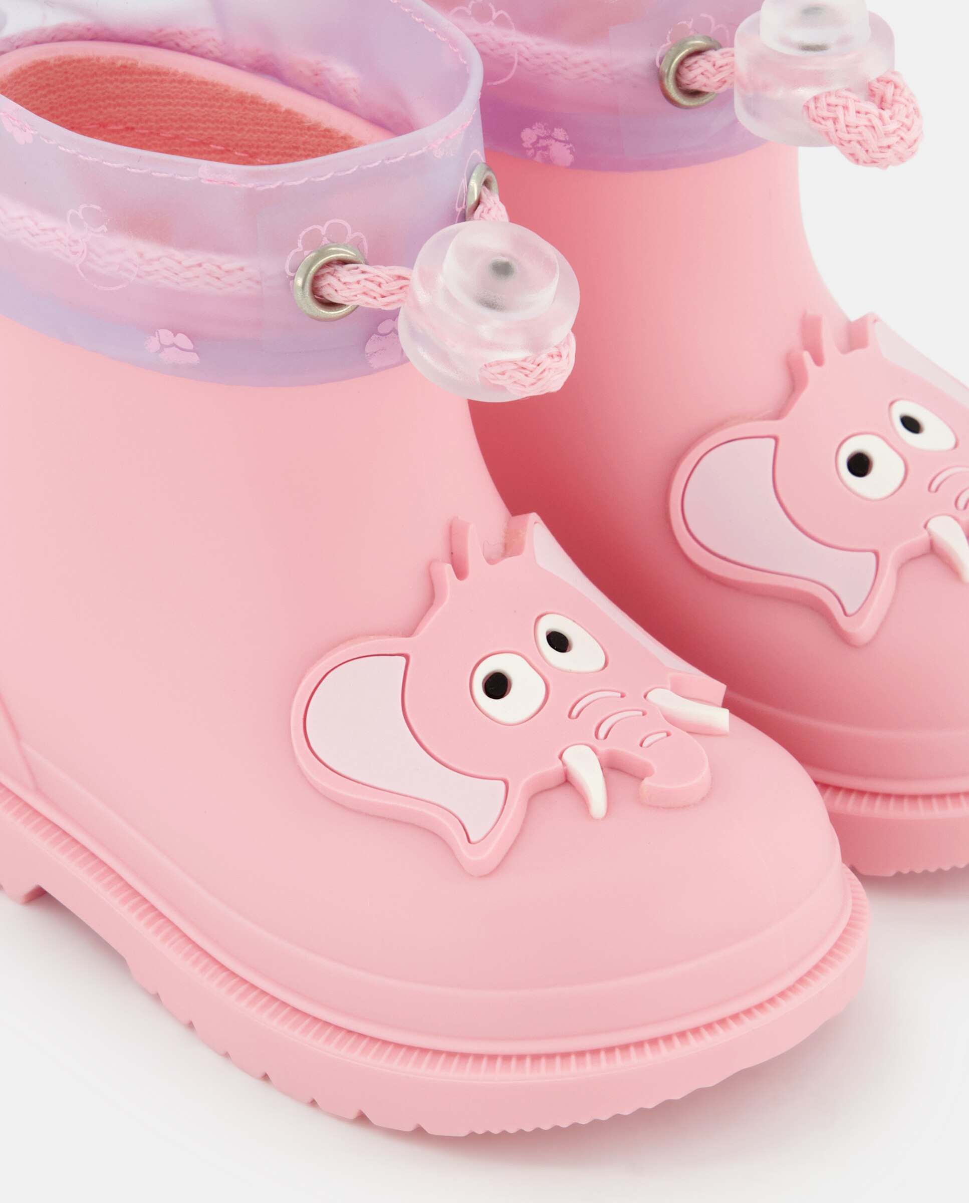 Botas de agua de bebé niña en con cordón ajustable y detalle de elefante - Igor - Rosa Rosa-5