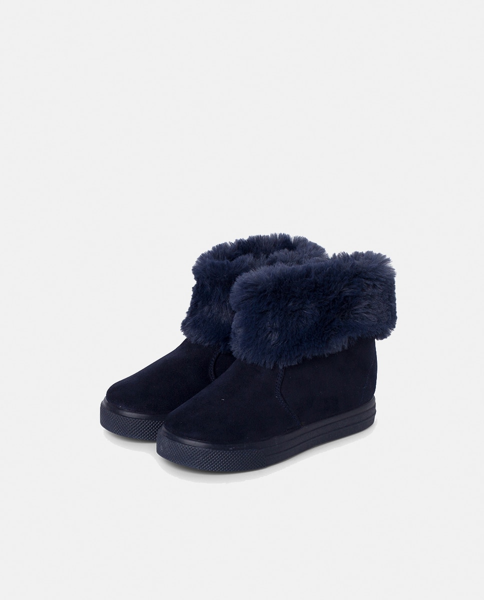 Botas de bebé niña con cuello vuelto de pelo y cremallera en marino - Pisamonas - Azul marino Azul marino-3